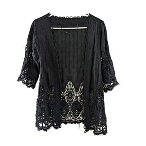 New Vince Camuto ONE SIZE Crochet Lace Open Front Shrug Cardigan Heart Love